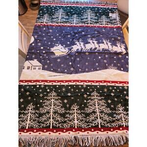 Christmas Tapestry Throw Blanket Santas Sleigh 57x47 Woodland Cabin Mohawk Cabin